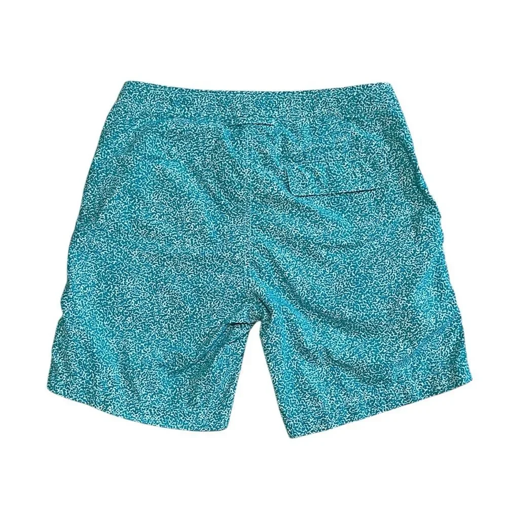 Onia Calder 7.5 Swim Shorts Men 30 Teal Turquoise White Abstract Speckle Trunks